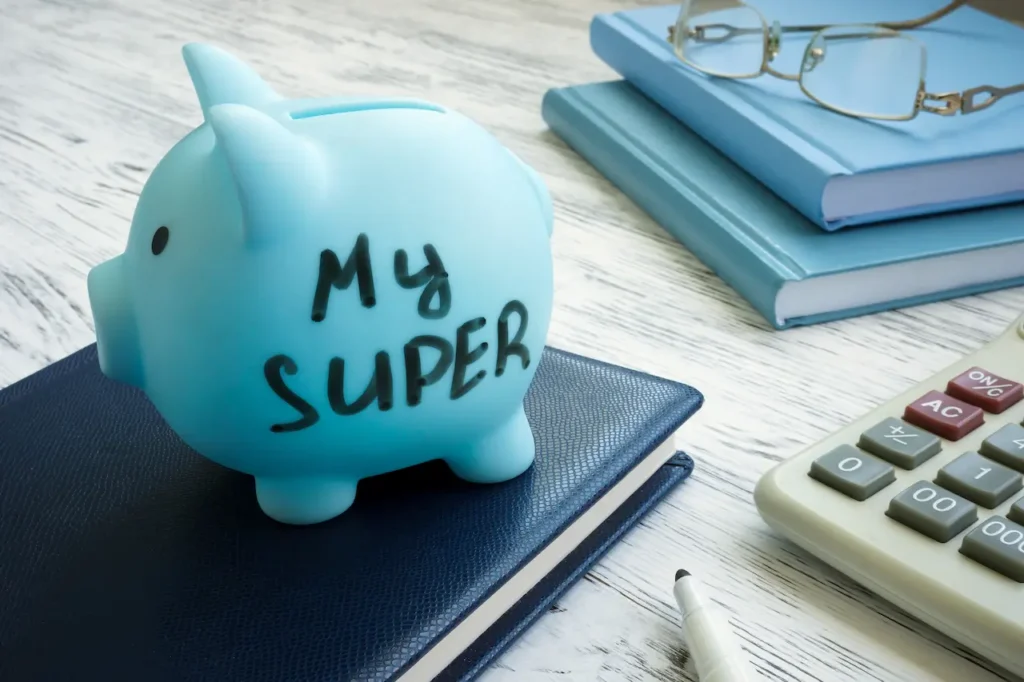 A Blue Piggy Bank with Words My Super