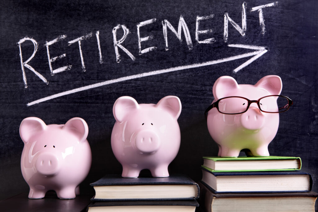 Three Piggy Banks with Retirement Savings Plan